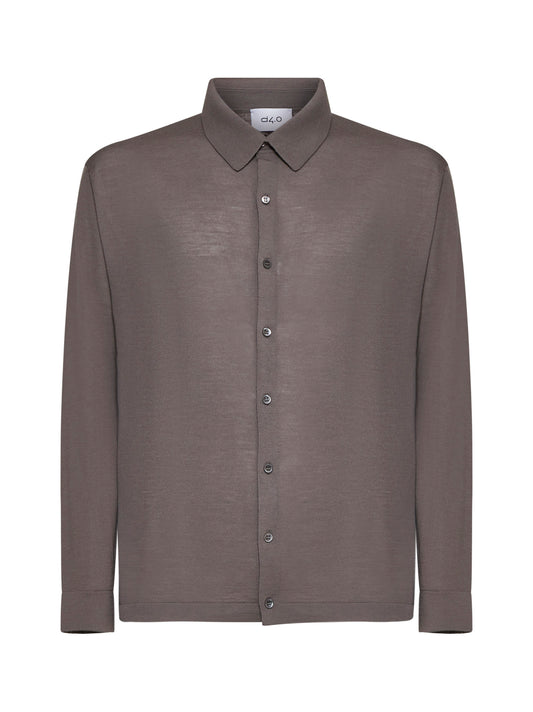 Camicia in maglia di lana vergine color fango