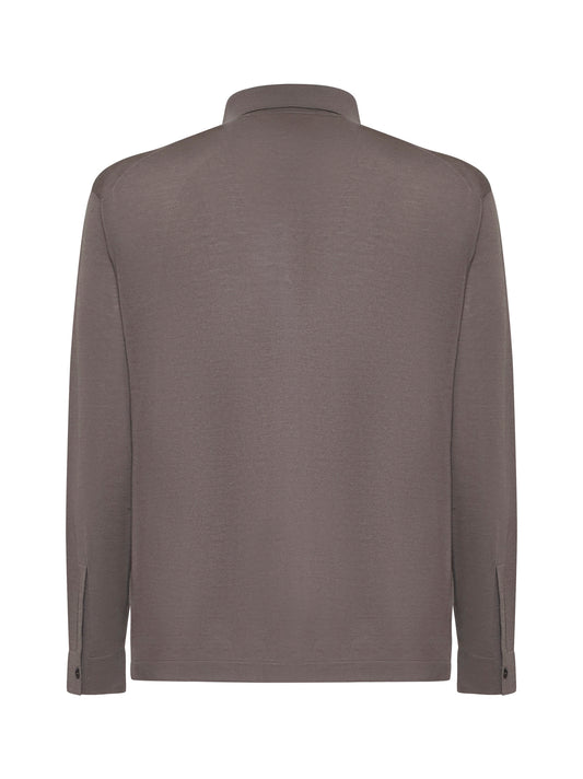 Camicia in maglia di lana vergine color fango