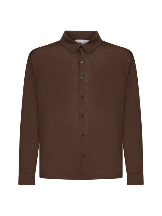 Camicia in maglia di lana vergine marrone