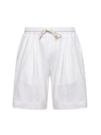 White cotton jersey Bermuda shorts with pleat