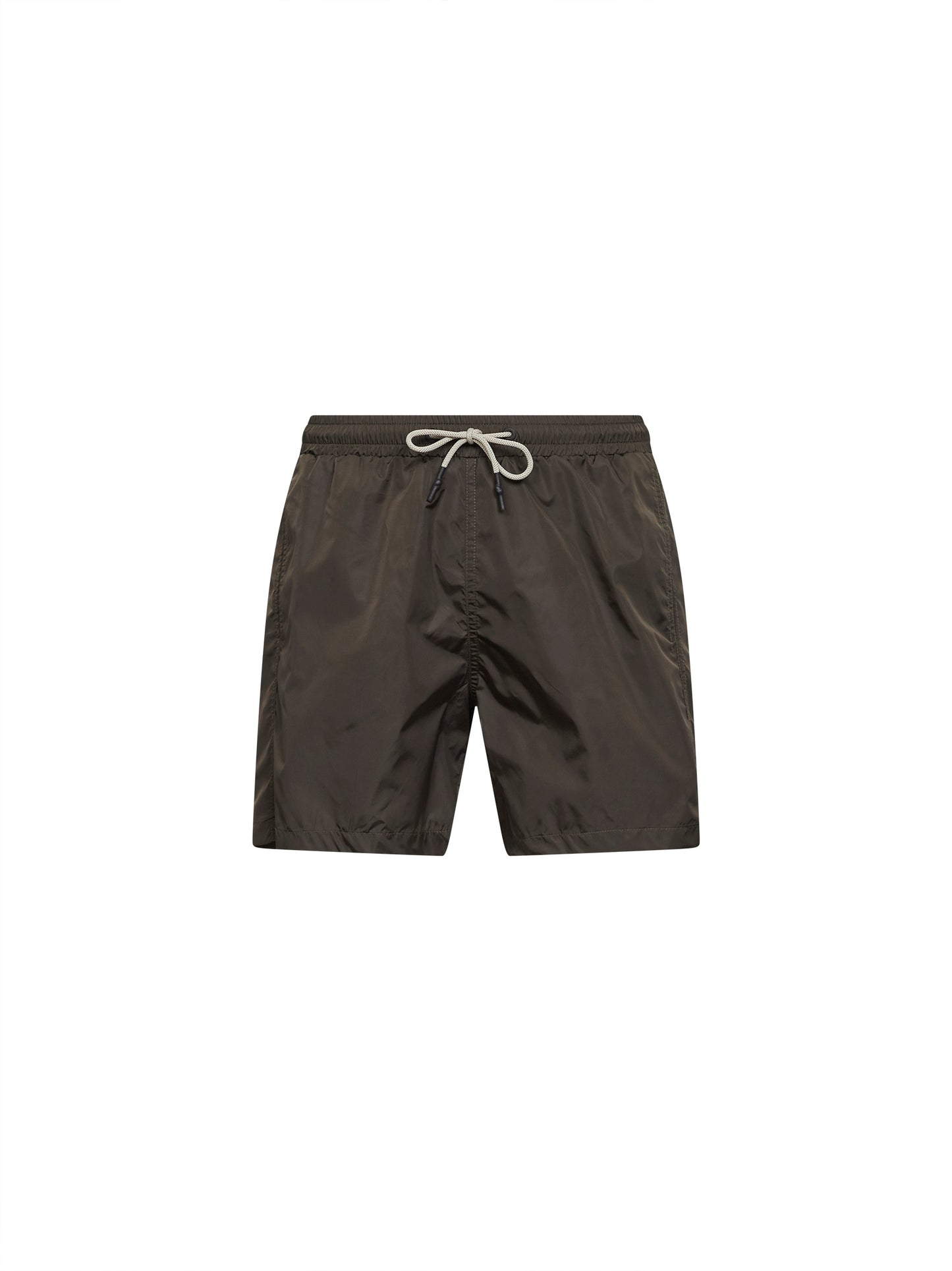 Military green nylon swim shorts