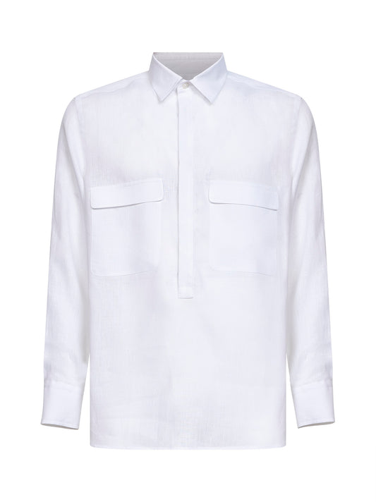 Camicia stile polo in lino bianco