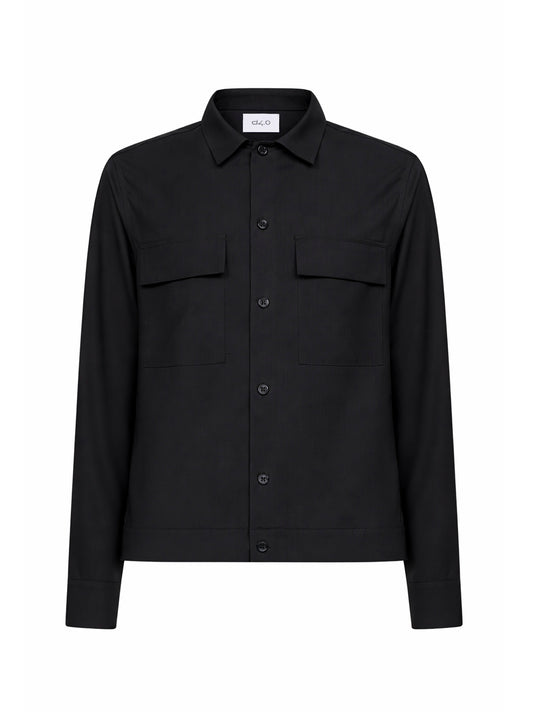 Giacca camicia in misto lana vergine stretch carbone