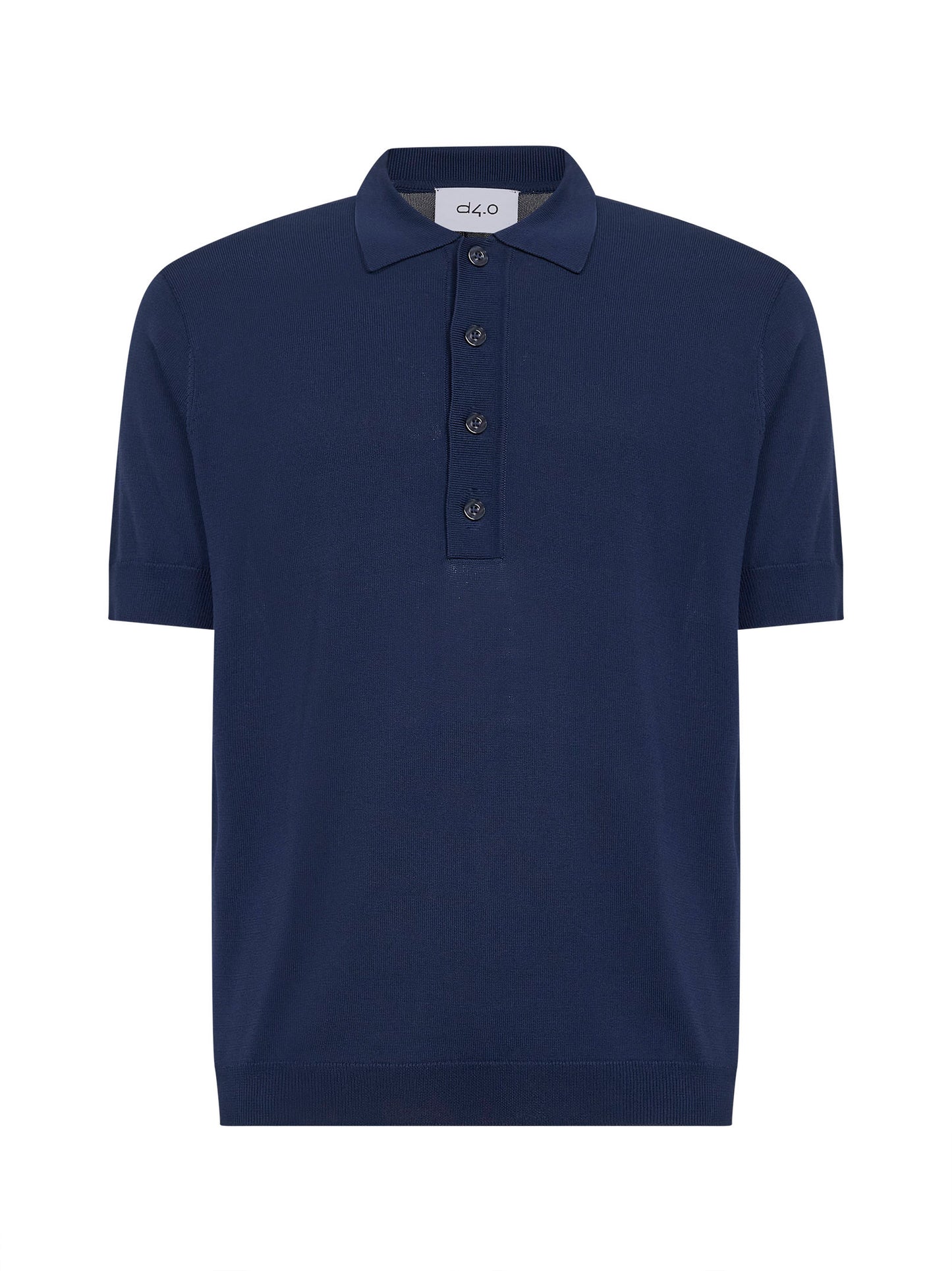 Dark navy viscose blend knit short-sleeved polo shirt