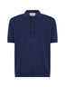Dark navy viscose blend knit short-sleeved polo shirt