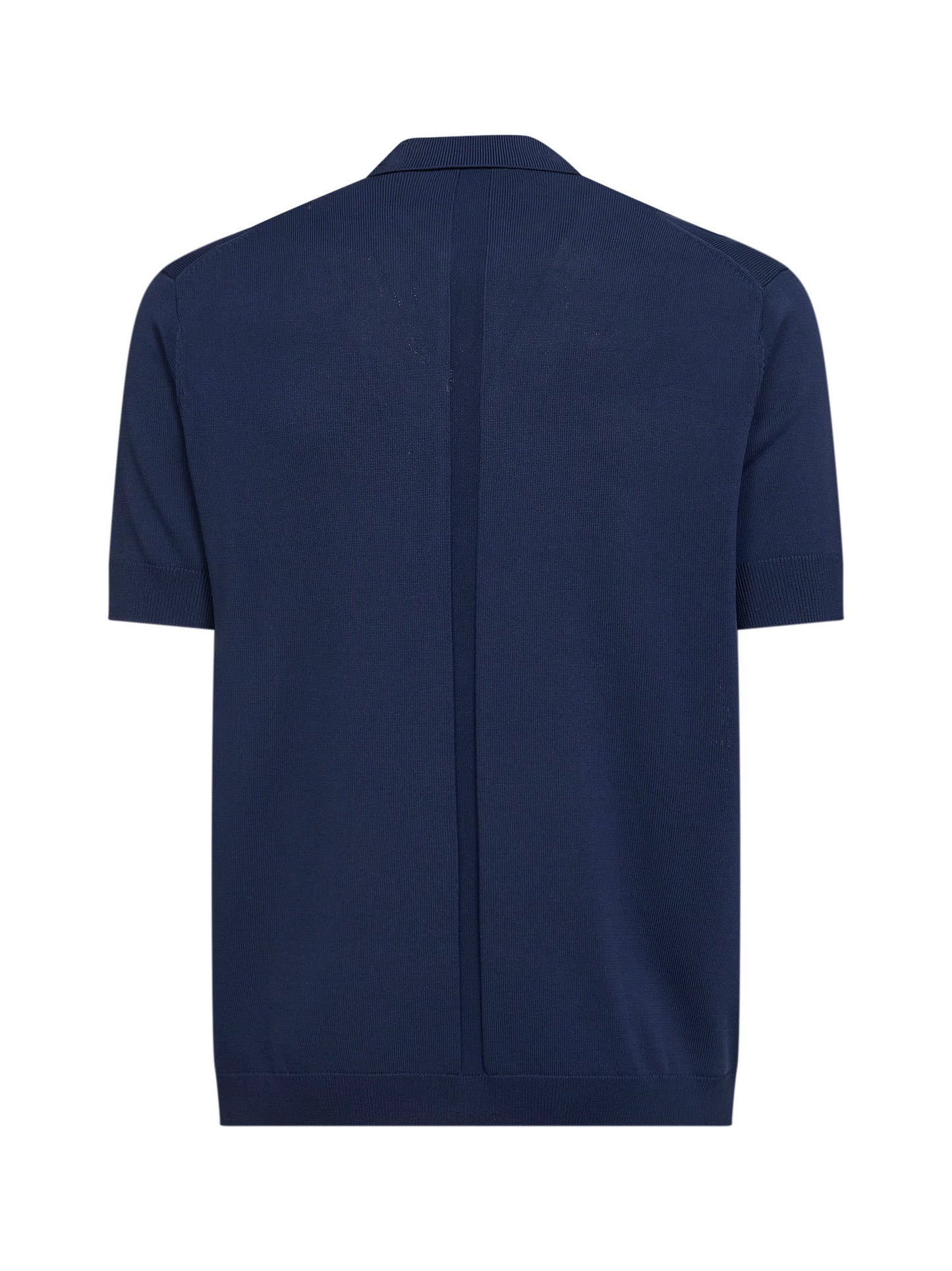 Dark navy viscose blend knit short-sleeved polo shirt