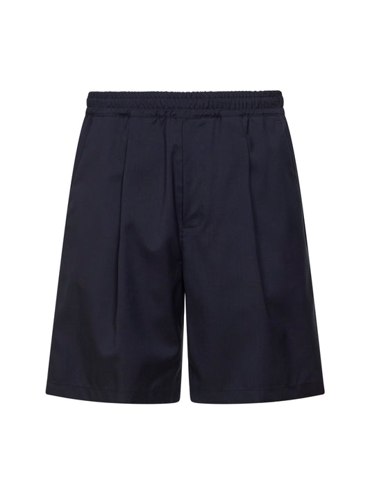 Dark navy stretch virgin wool blend shorts