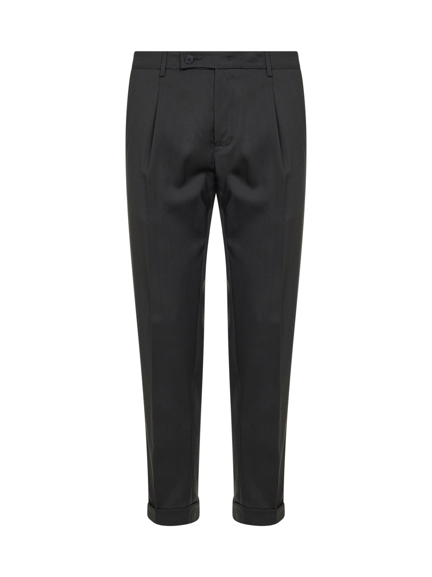 Charcoal stretch wool blend slim carrot trousers