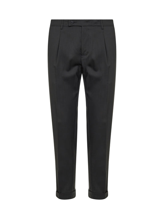 Charcoal stretch wool blend slim carrot trousers