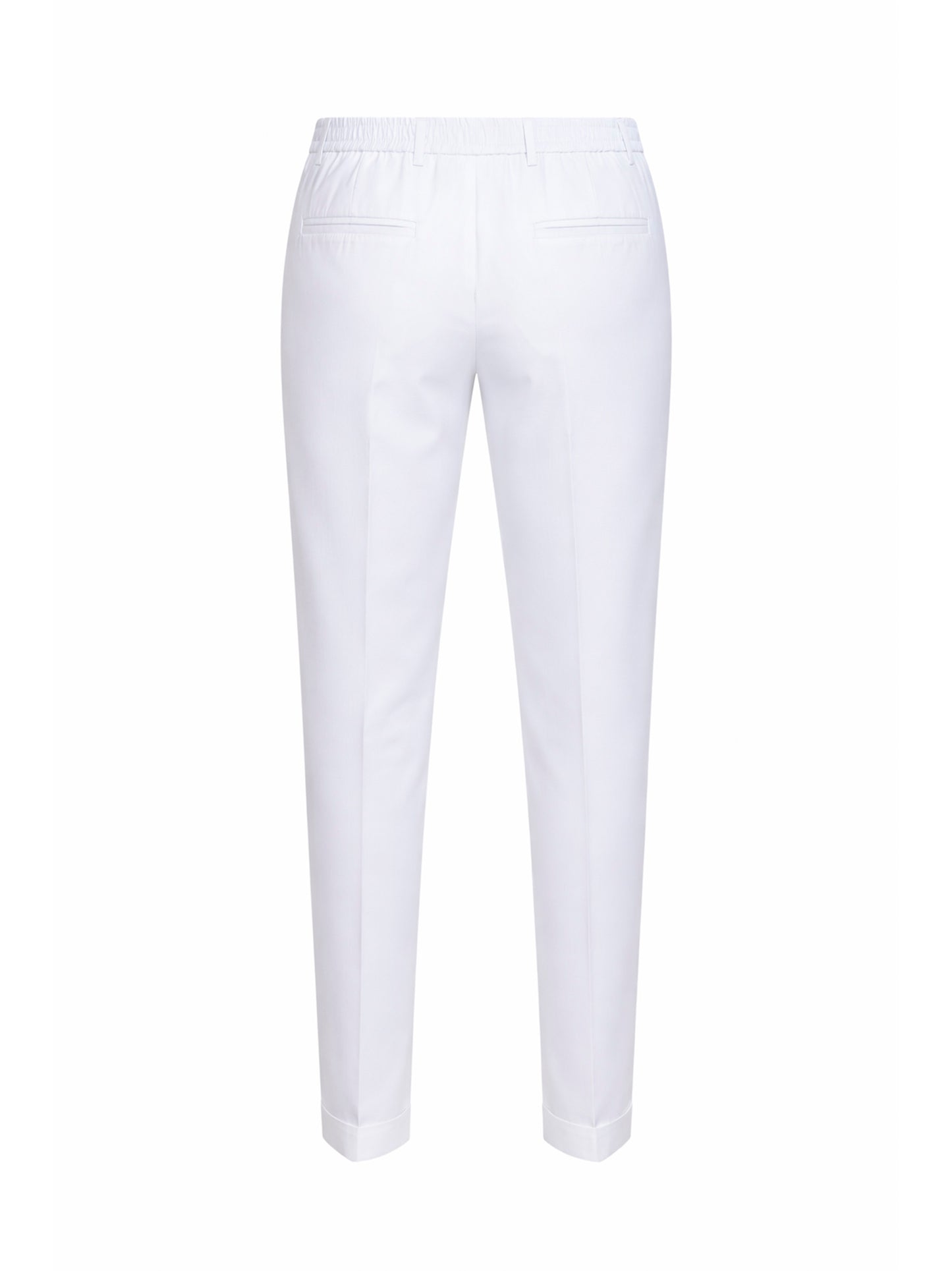 White stretch cotton blend slim carrot trousers