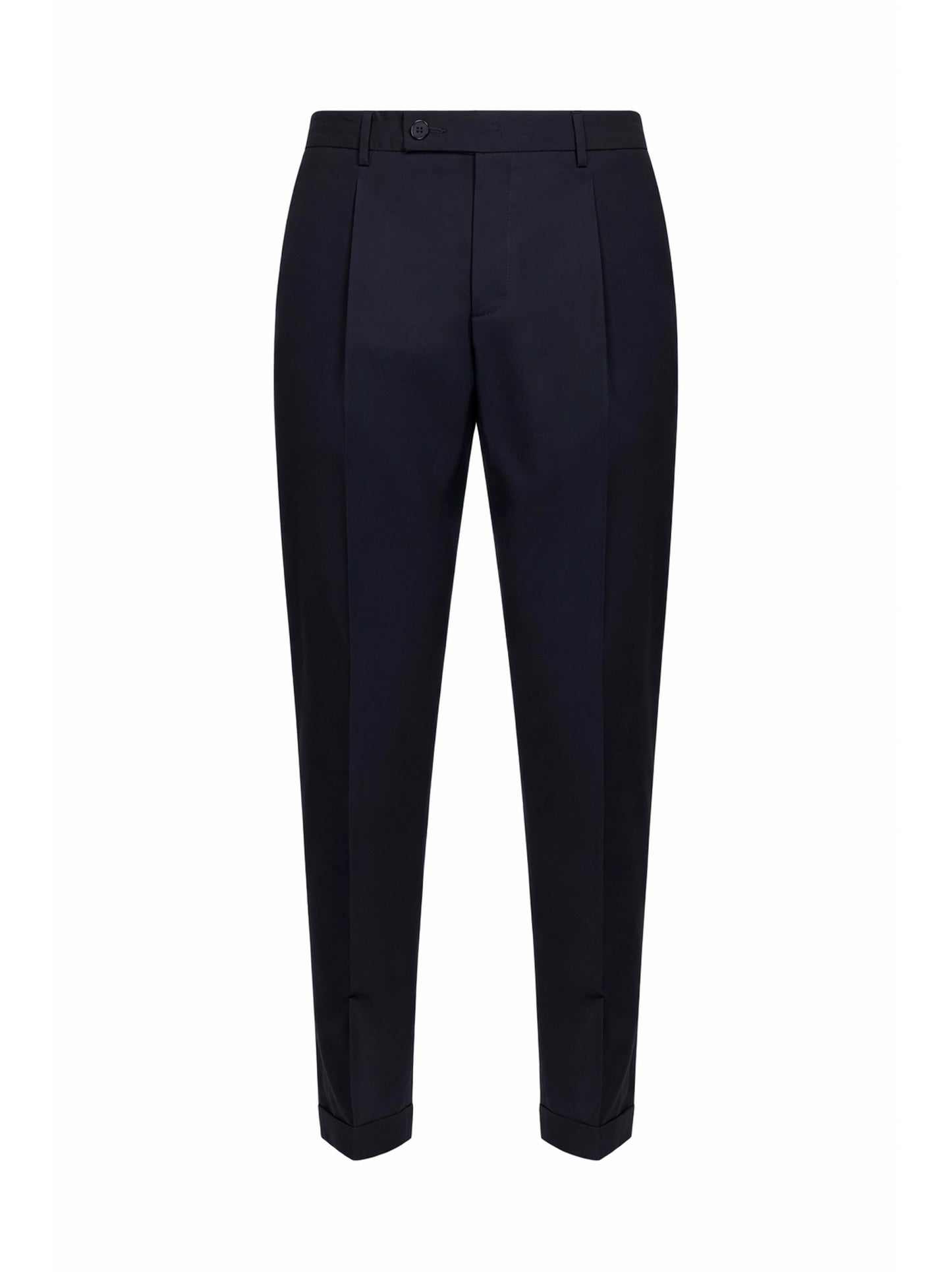 Dark navy stretch cotton blend slim carrot trousers