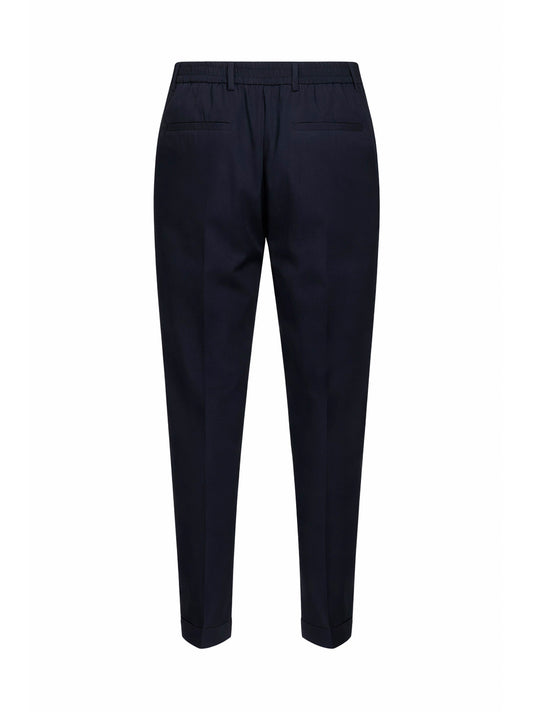 Dark navy stretch cotton blend slim carrot trousers