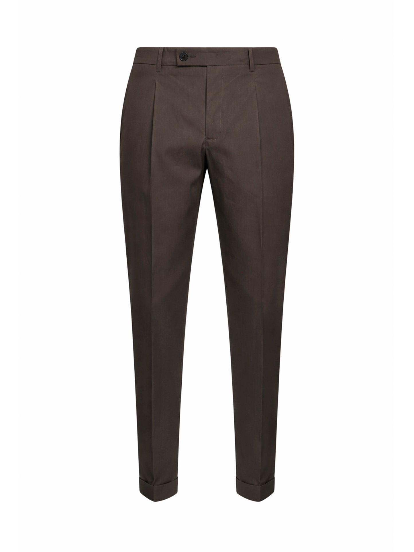 Black olive stretch cotton blend slim carrot trousers