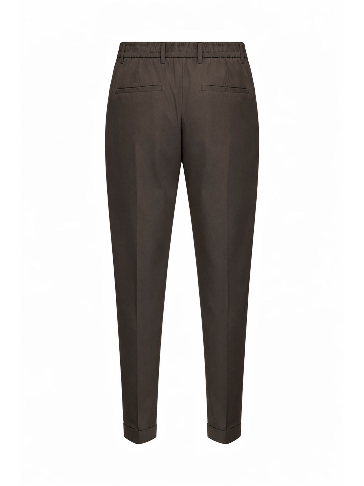 Black olive stretch cotton blend slim carrot trousers