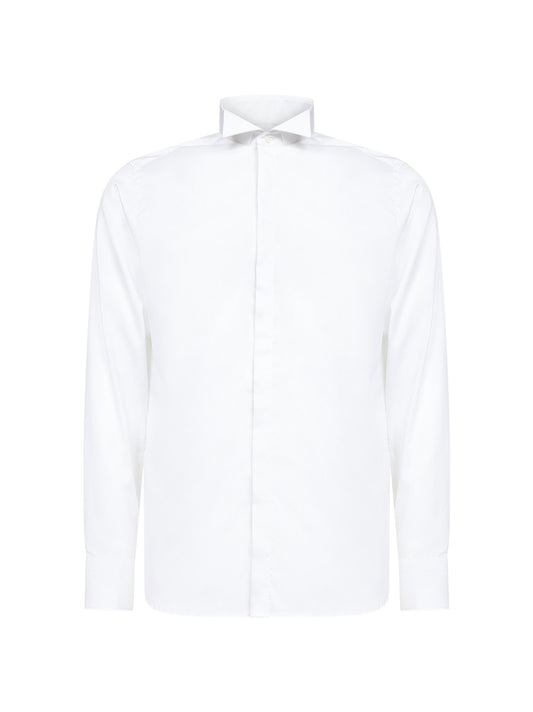 White cotton poplin wing collar shirt
