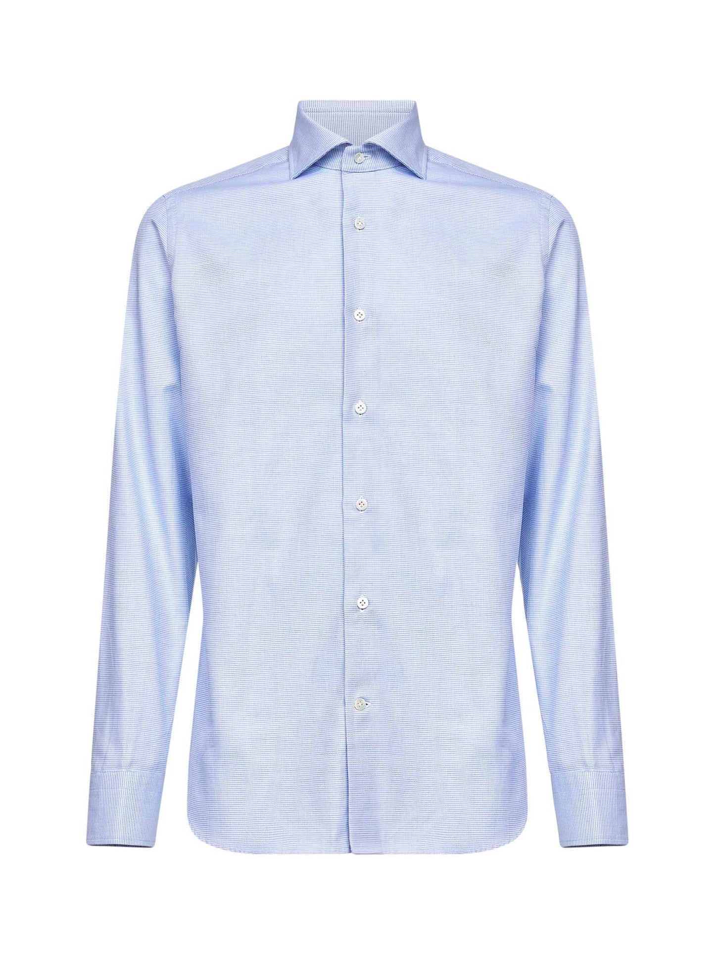 Light blue micro pattern jacquard cotton shirt