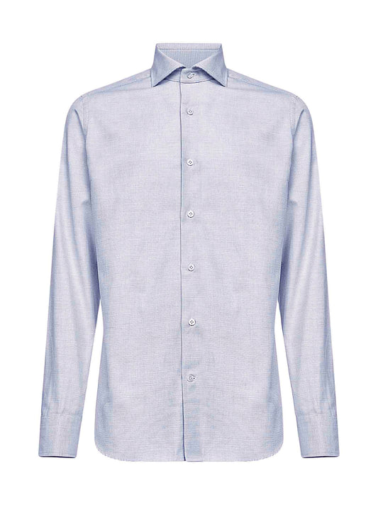 Light blue micro pattern jacquard cotton shirt