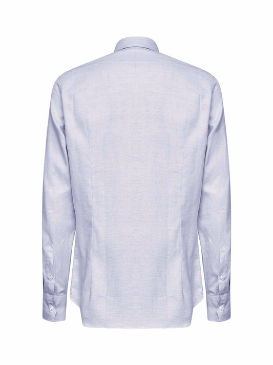 Light blue micro pattern jacquard cotton shirt