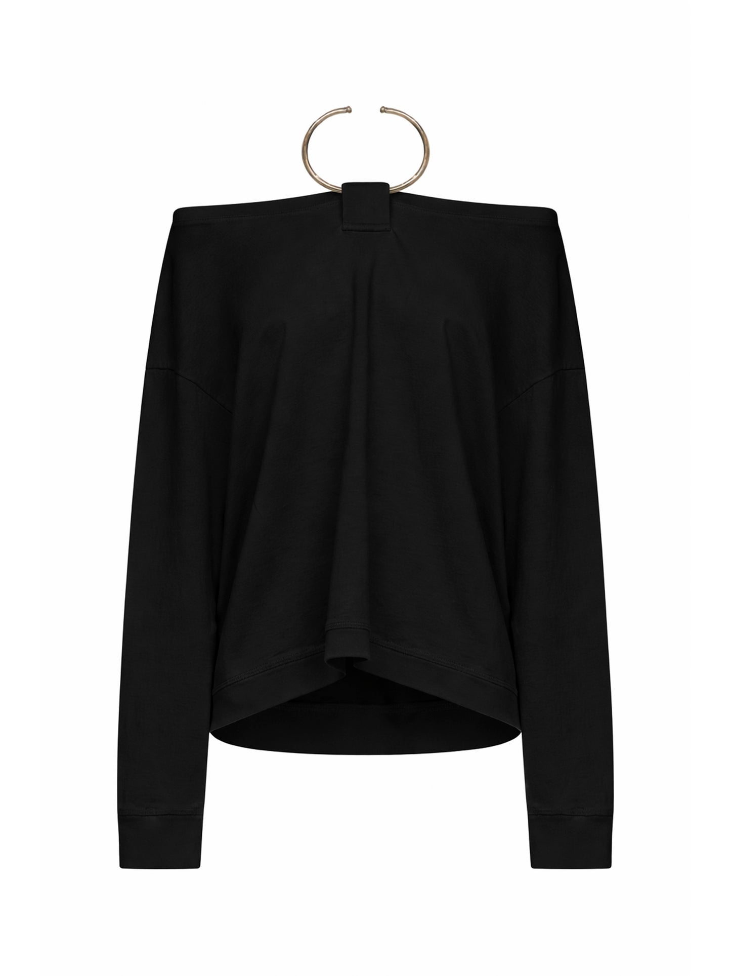 T-shirt a spalle scoperte con collana Erin in jersey nero