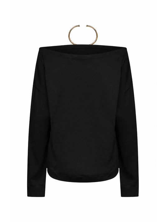 T-shirt a spalle scoperte con collana Erin in jersey nero