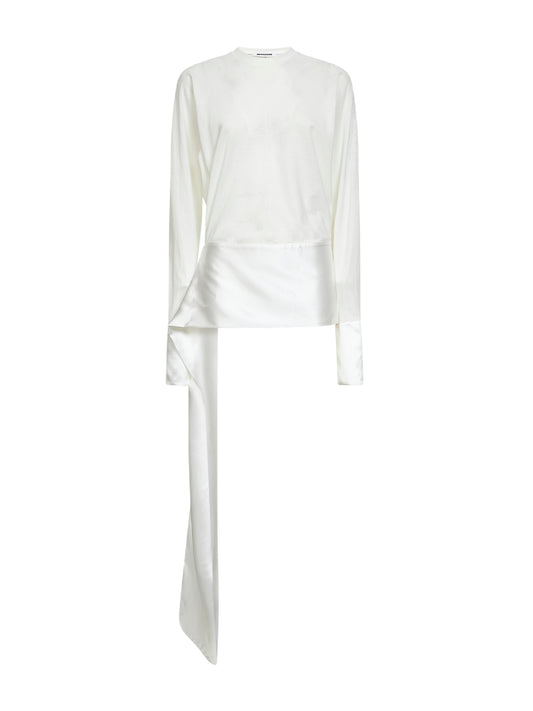 Top Luna in jersey bianco con fascia in raso