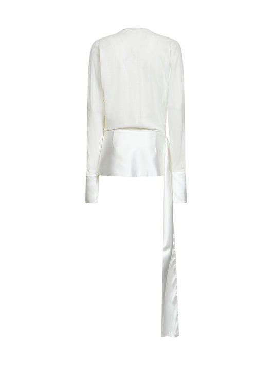 Top Luna in jersey bianco con fascia in raso