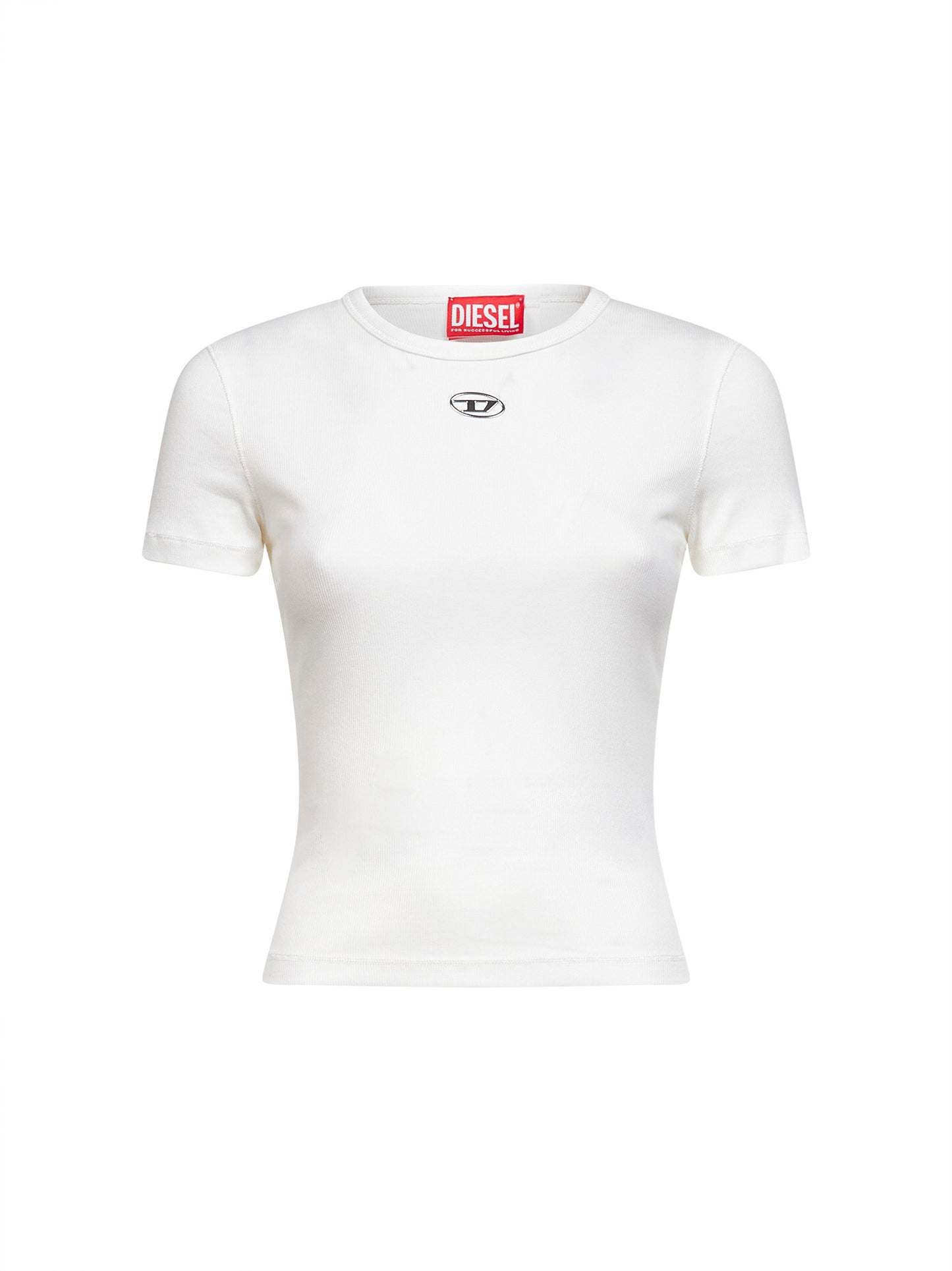 White ribbed stretch jersey T-Ele-Long-Od T-shirt