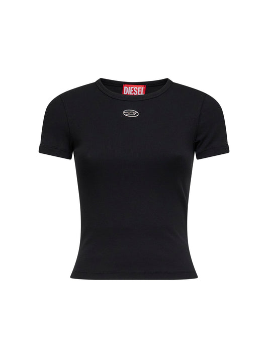 T-shirt T-Ele-Long-Od in jersey stretch a costine nero