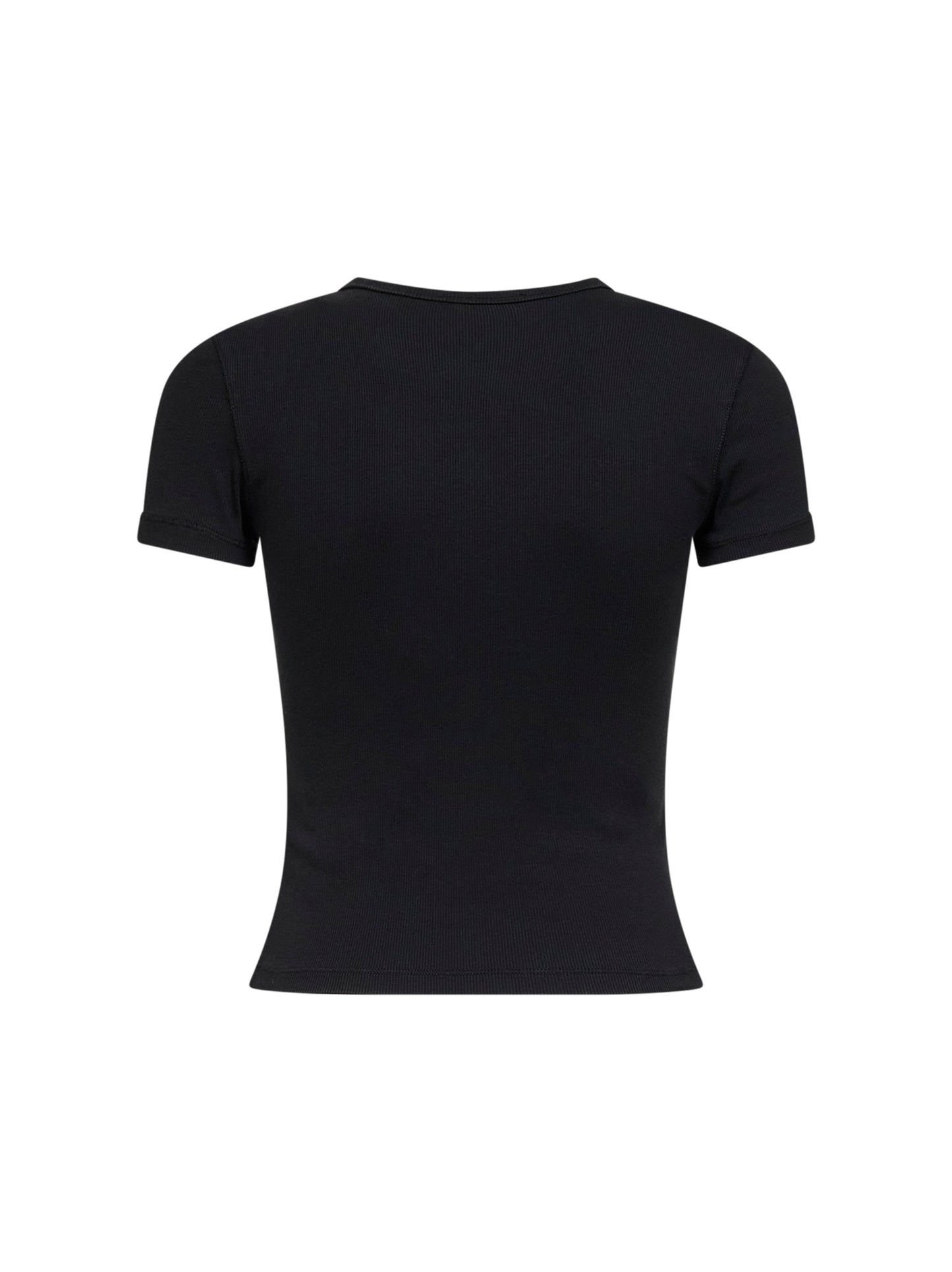 Black ribbed stretch jersey T-Ele-Long-Od T-shirt