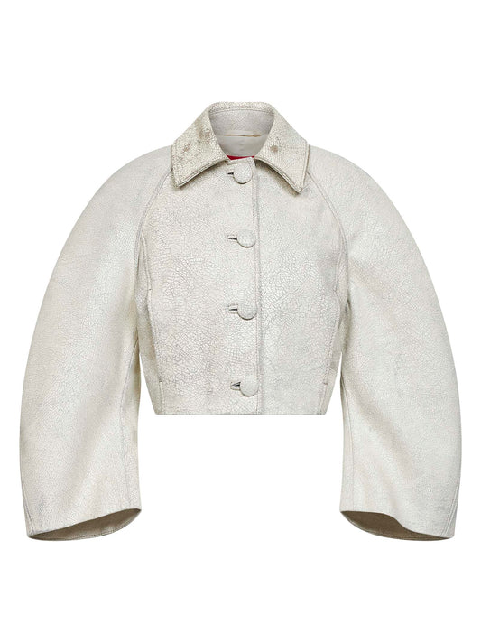 Giacca crop I-Raya in pelle craquelé beige