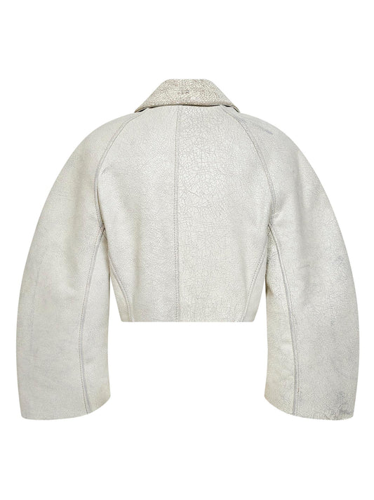 Giacca crop I-Raya in pelle craquelé beige