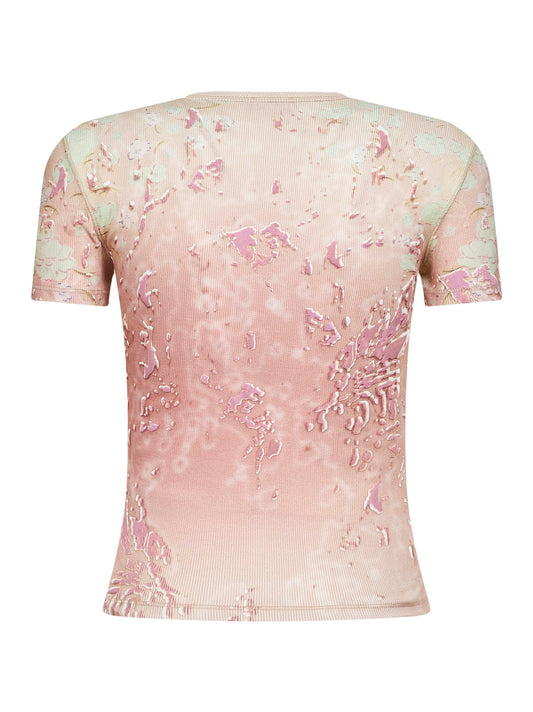 T-shirt T-Bril in jersey a costine rosa con strass <BR/>