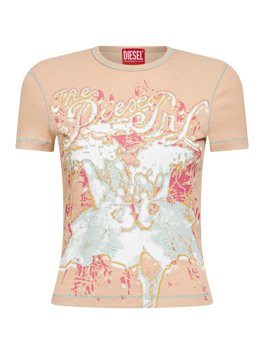 T-shirt T-Brenda in jersey a costine animalier rosa
