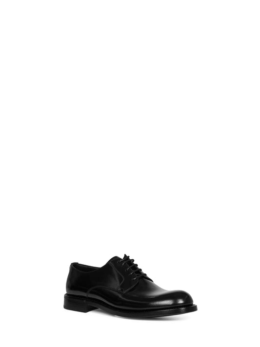 Black brushed calf leather derby shoes
