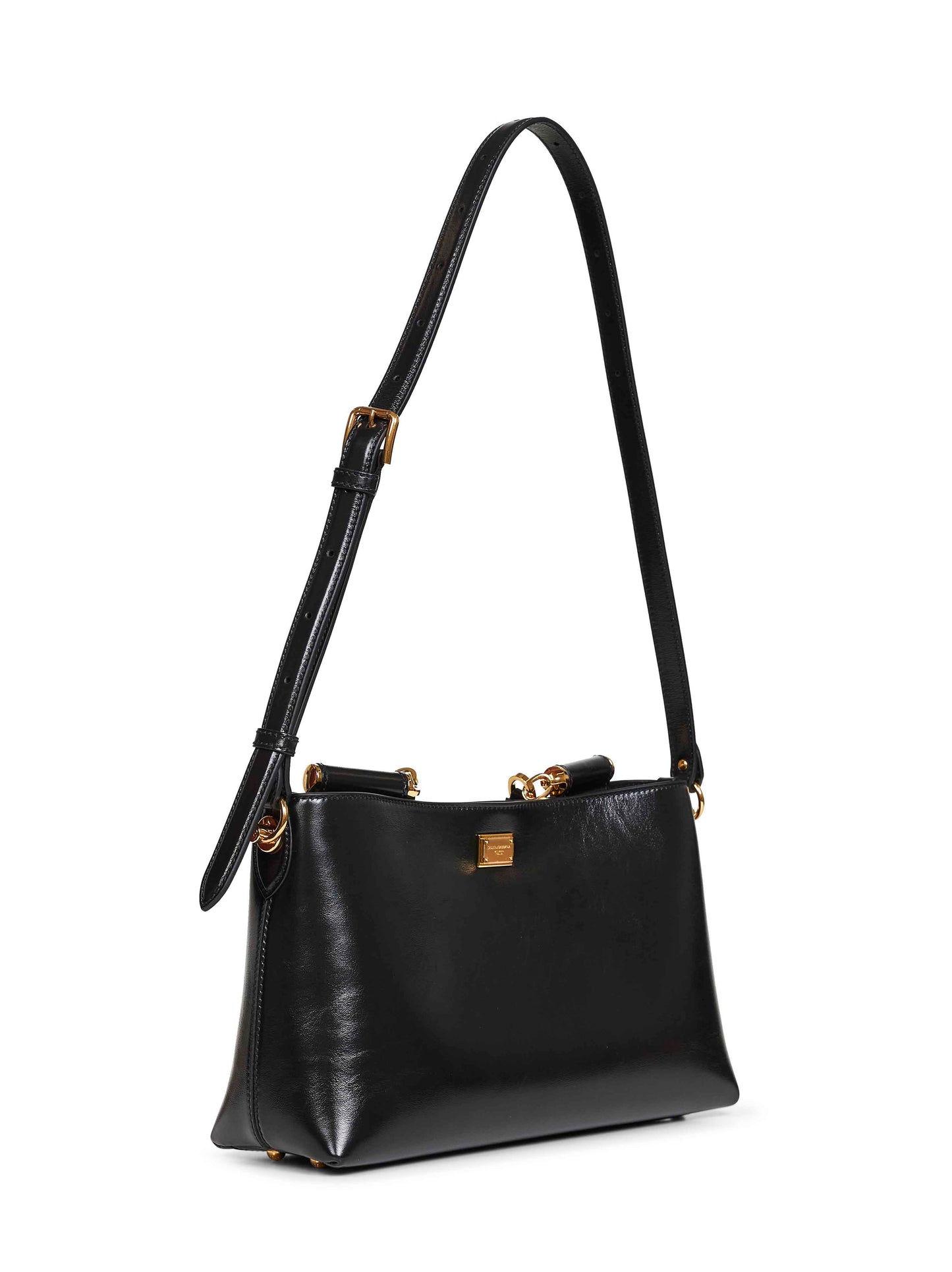 Black handbag with shoulder strap