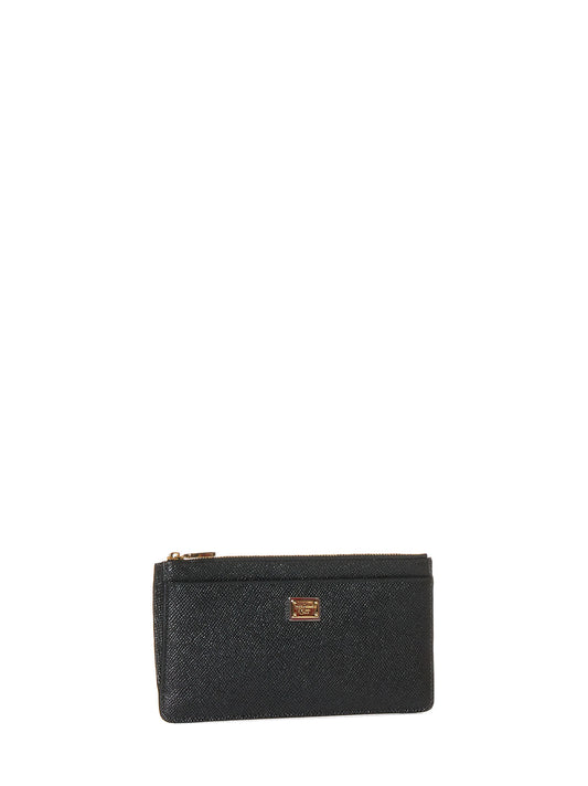 Large black Dauphine leather card case