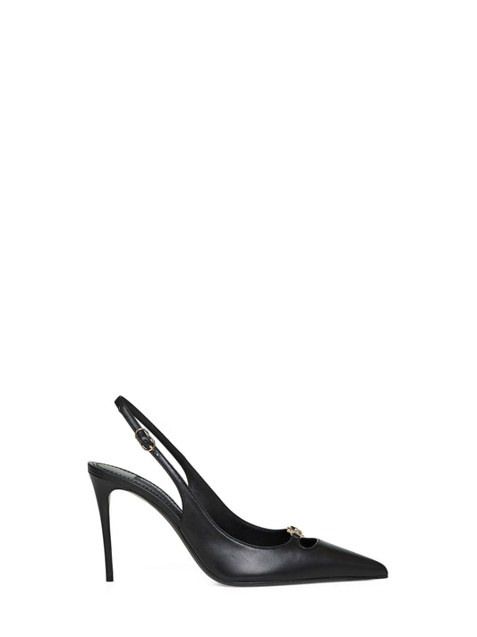 Black silky nappa leather Lollo slingback pumps