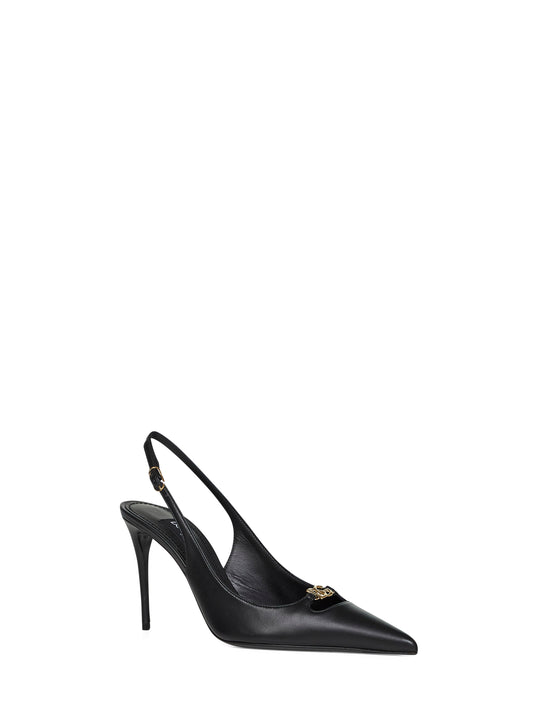 Black silky nappa leather Lollo slingback pumps