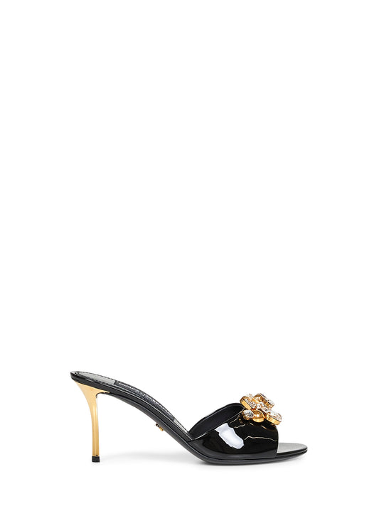 Black patent leather crystal embellished sandals