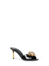 Black patent leather crystal embellished sandals