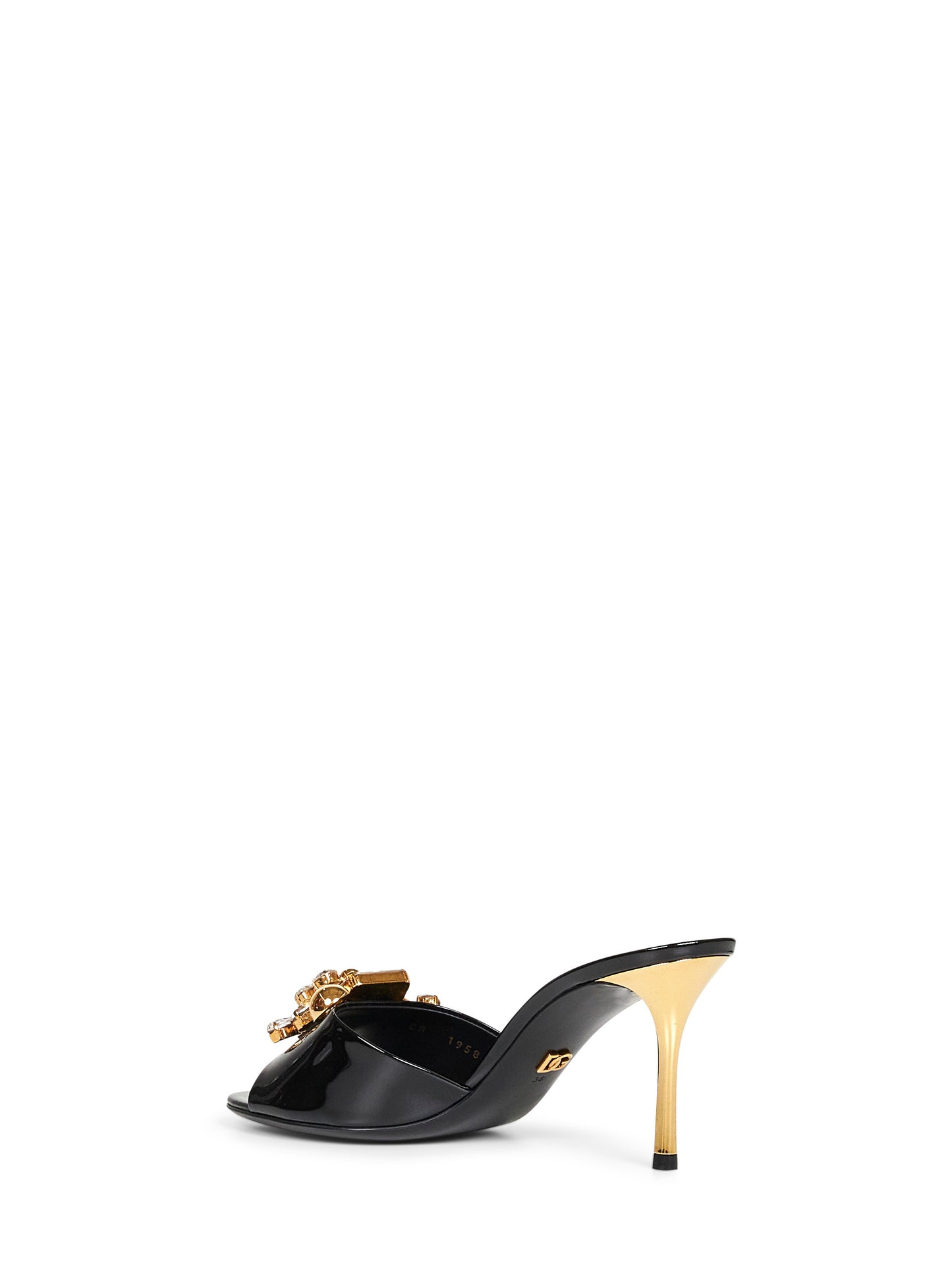 Black patent leather crystal embellished sandals