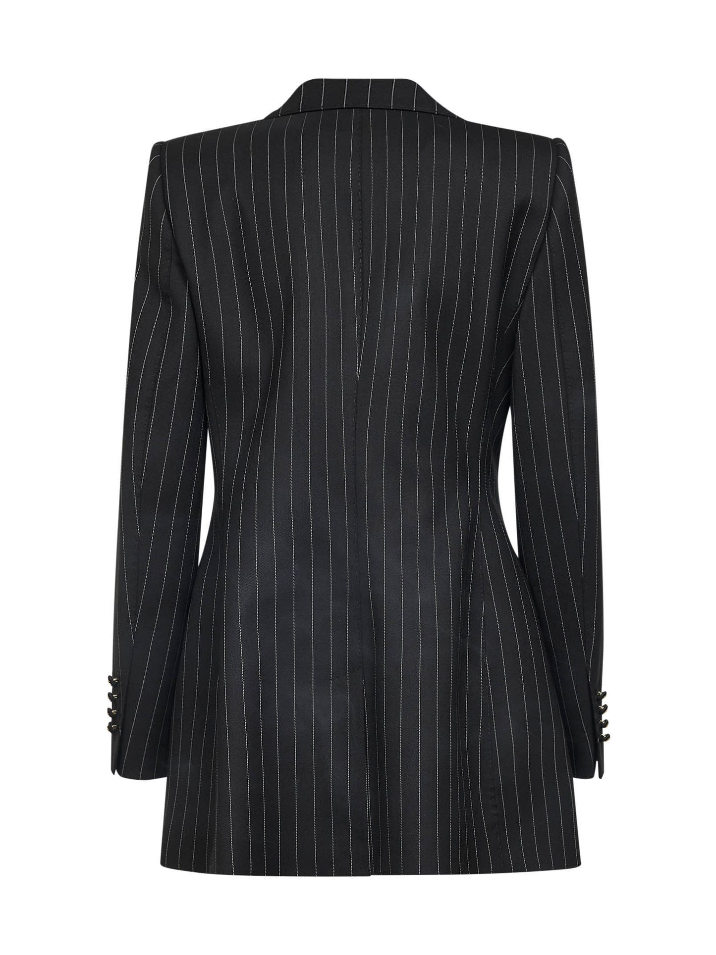 Black pinstriped stretch wool single-breasted jacket