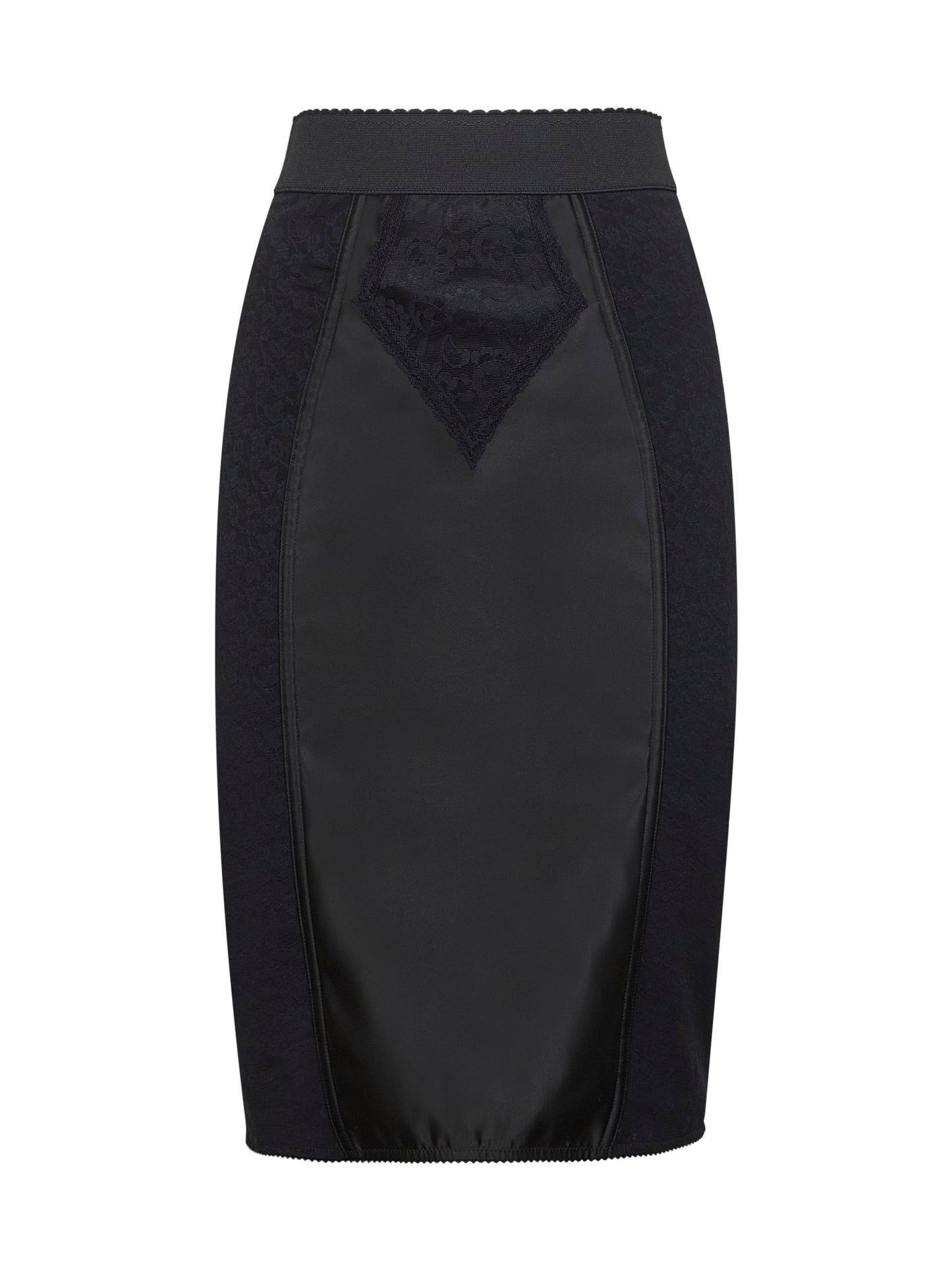 Black lace and marquisette elastic midi skirt