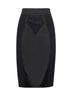 Black lace and marquisette elastic midi skirt