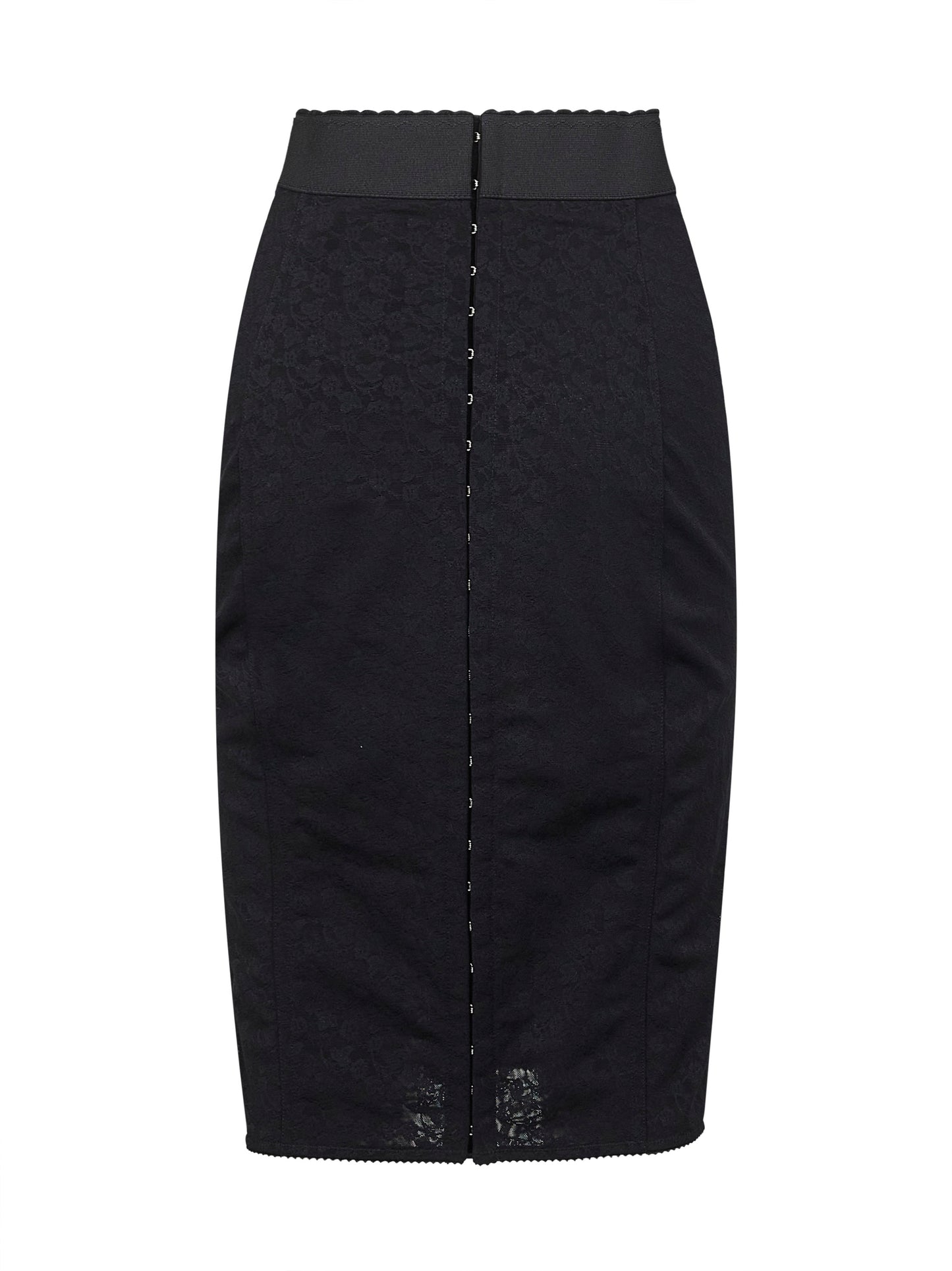 Black lace and marquisette elastic midi skirt