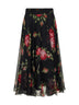 Rose bouquet printed chiffon midi full skirt