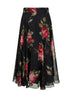 Rose bouquet printed chiffon midi full skirt