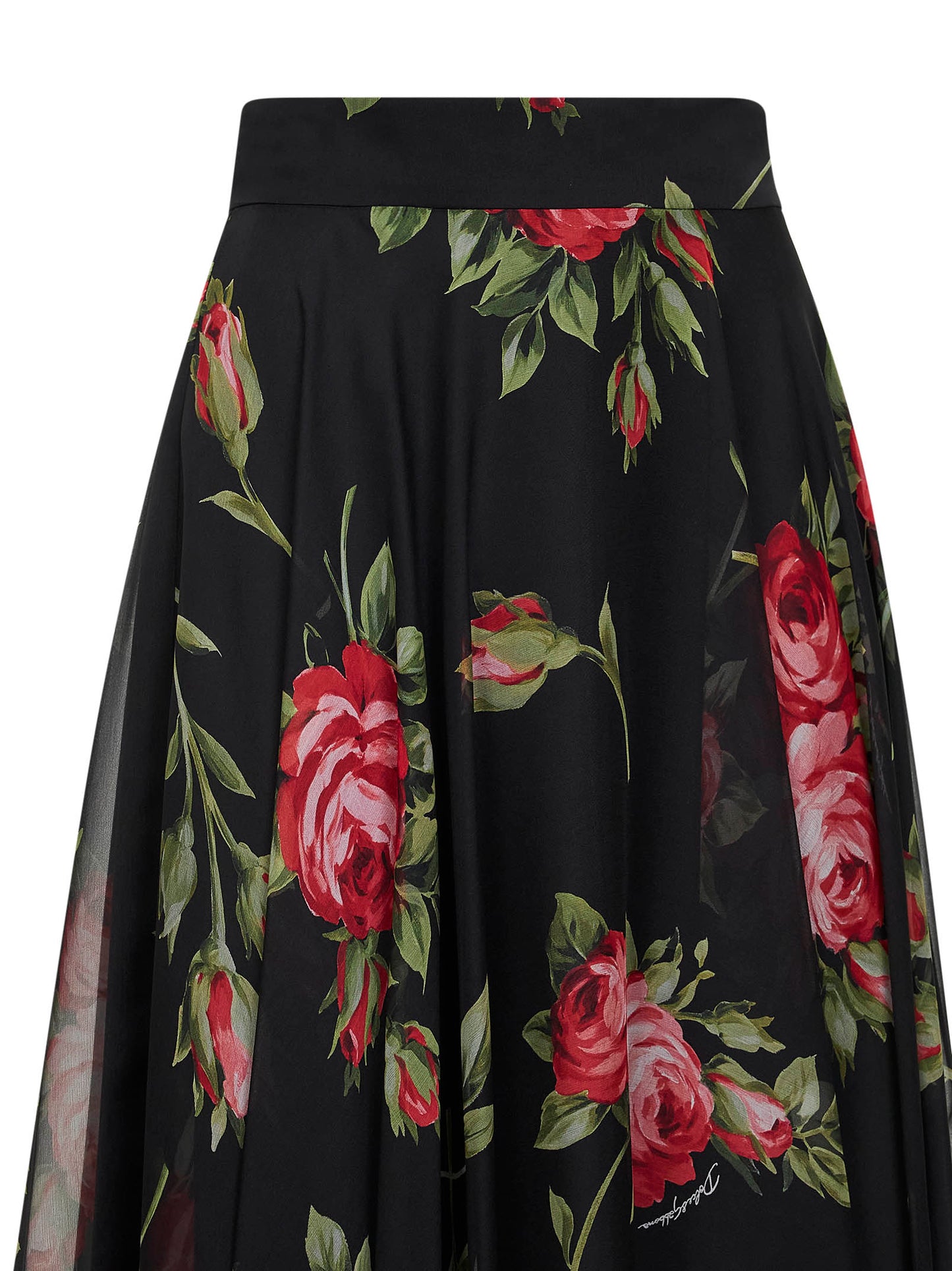 Rose bouquet printed chiffon midi full skirt