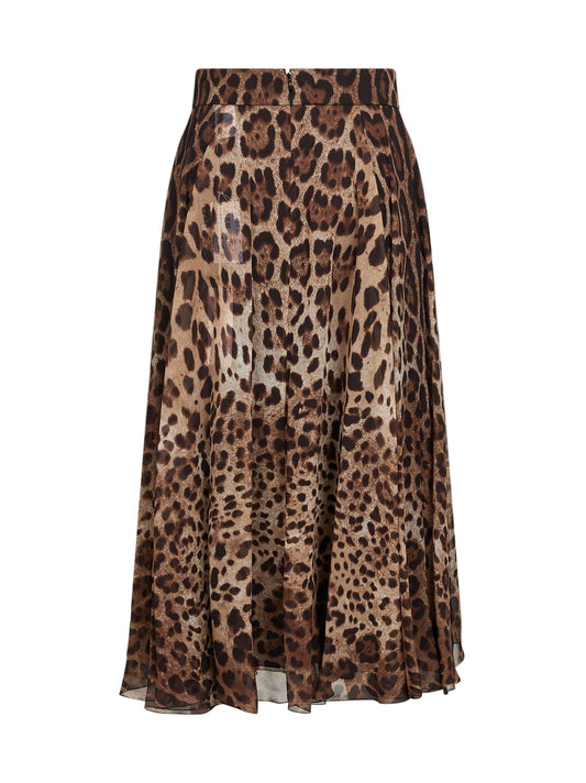 Gonna a ruota in chiffon stampa Leopardo