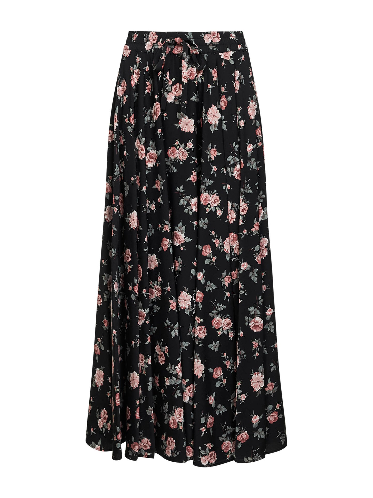 Vintage rose printed charmeuse long full skirt